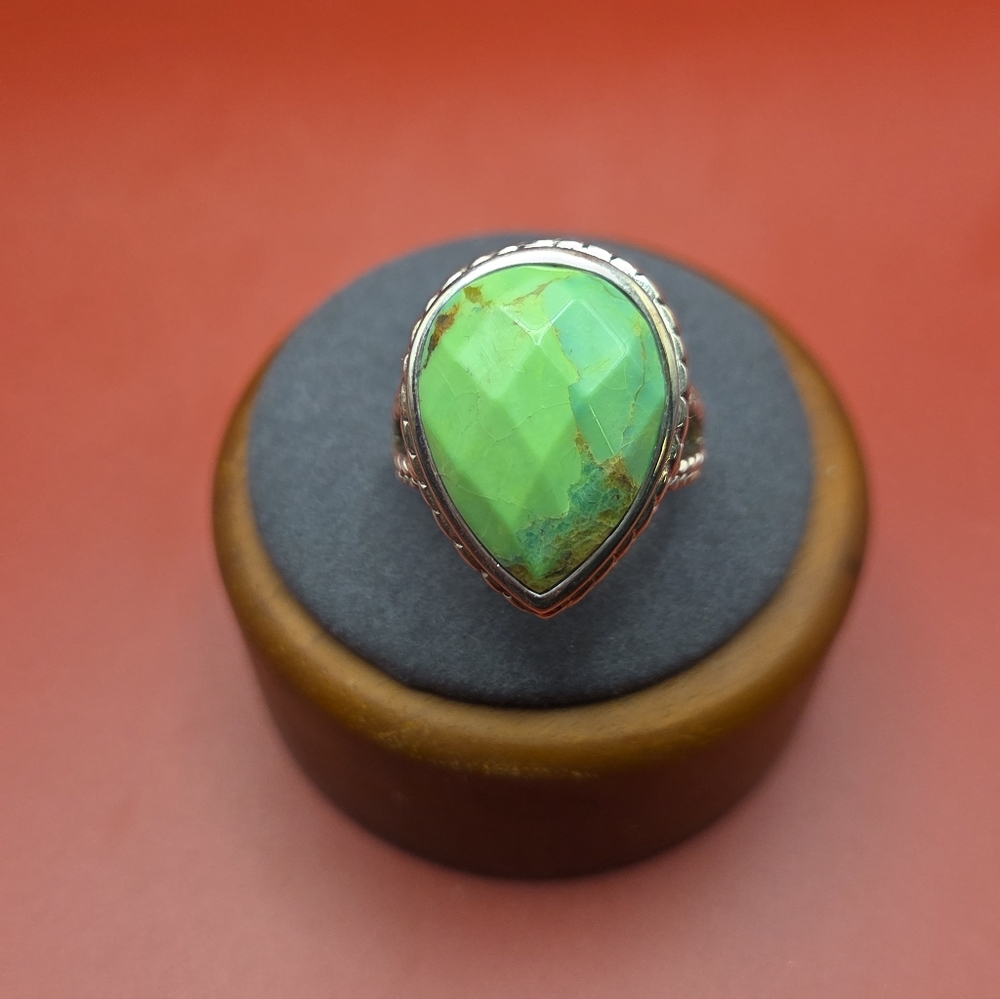Barse Sterling Silver Green Gaspeite Solitaire Ring. Sz 12